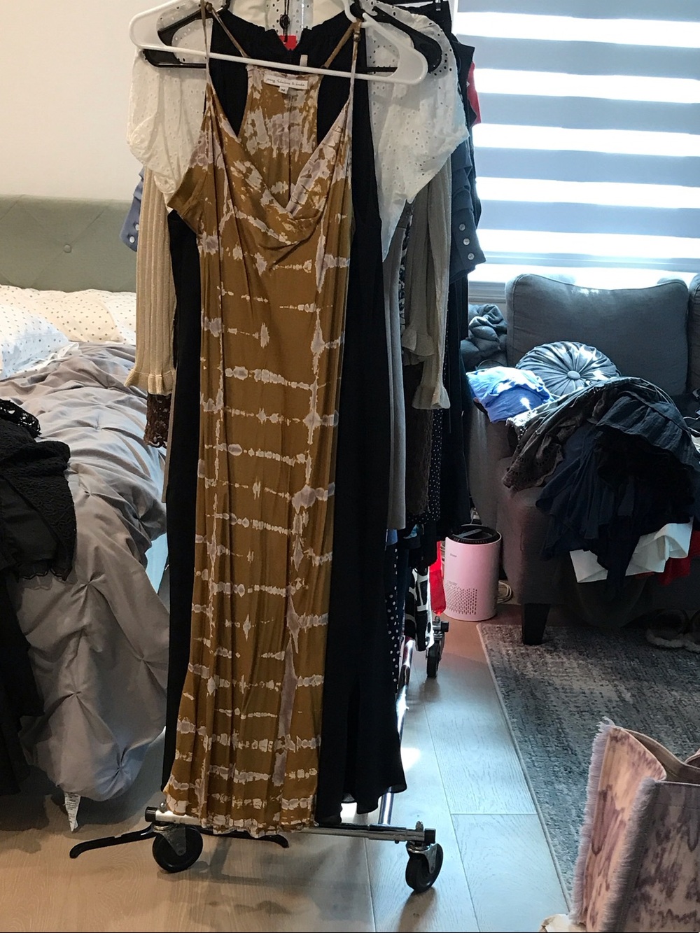 Young Fabulous & Broke Mustard and White Tie-Dye Cowl Neck Maxi Dress